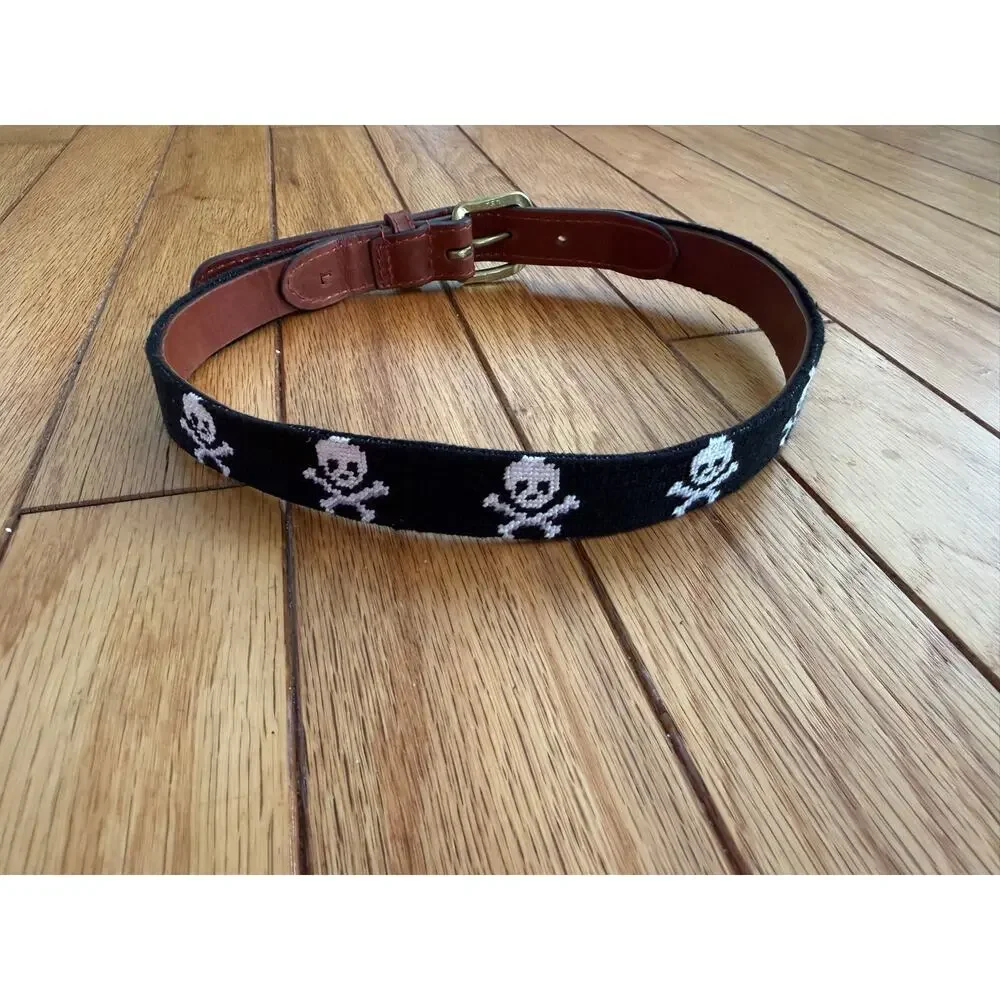 Boys Large Smathers & Branson Needlepoint Skull Crossbones Belt Jolly Roger